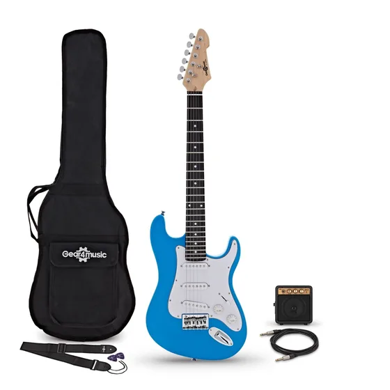 Blå 3/4 LA elgitarr med miniförstärkare i startpaket