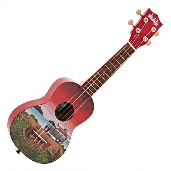 Kala Ukadelic sopranukulele i Surfari-mönster och rött