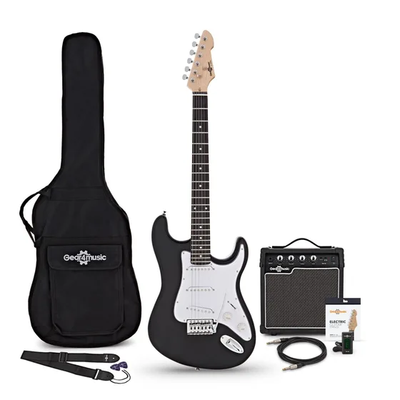 LA Elgitarr Black med 10W gitarrförstärkare och tillbehör