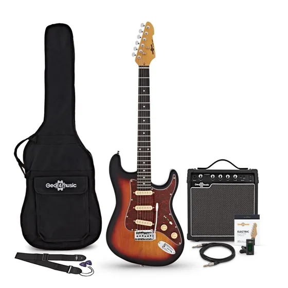 LA Select elgitarr i sunburst med 15W gitarrförstärkare och tillbehör