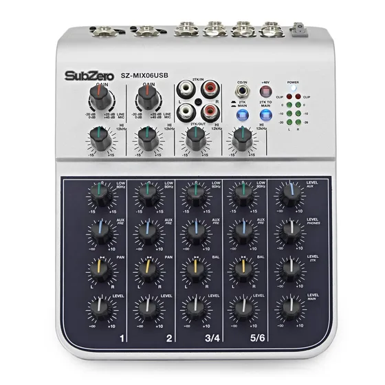SubZero SZ-MIX06USB mixerbord med sex kanaler och USB